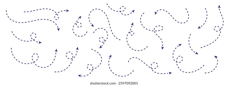 Dot style Hand Drawn Doodle Dashed arrows set. Dot arrows style doodle dashed set hand drawn. Curve Dotted line, preliminary. isolated on white background vector collection. EPS 10