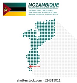 Dot style of Mozambique map and flag on white background.(EPS10 art vector)