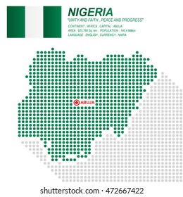 Dot Style Of Nigerian Map And Flag On White Background.(EPS10 Art Vector)