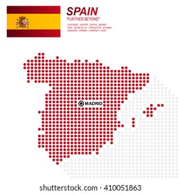 Dot Style Of Spain Map And Flag On White Background.(EPS10 Art Vector)