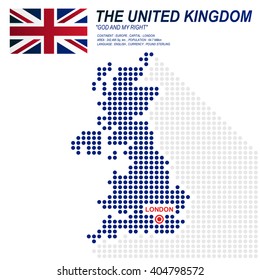 Dot Style Of UK Map And Flag On White Background.(EPS10 Art Vector)