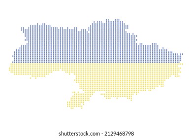 Dot style Ukraine map colored in National Flag isolated on white. Vector illustrations