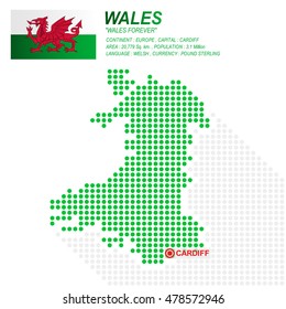 Dot style of Wales map and flag on white background.(EPS10 art vector)
