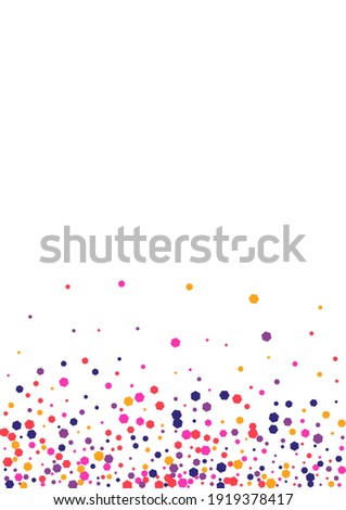 Dot Summer Illustration. Purple Circle Colour. Confetti Multicolor Falling Frame. Birthday Background.