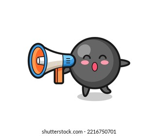 dot symbol character illustration holding a megaphone , cute design