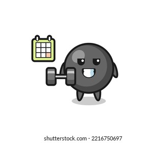 caricatura de mascota con símbolo de punto haciendo fitness con dumbbell, diseño lindo