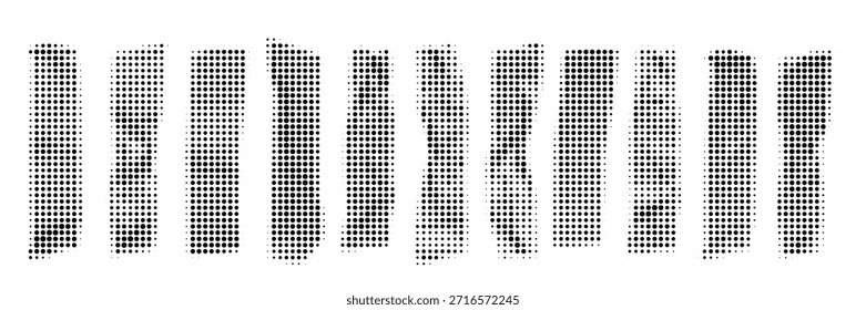 Dot tape icon set, halftone scotch, gradient adhesive tape pieces collection. Stipple torn sticky stripes, noise retro scotch cut collection, halfton elements vector illustration
