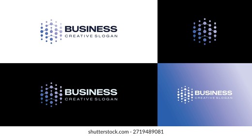 Dot Tech Hexagon Símbolo de red Ciencia de datos moderna Innovación Gradiente Logotipo Plantilla Vector