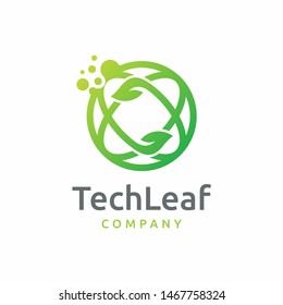 dot tech leaf logo design