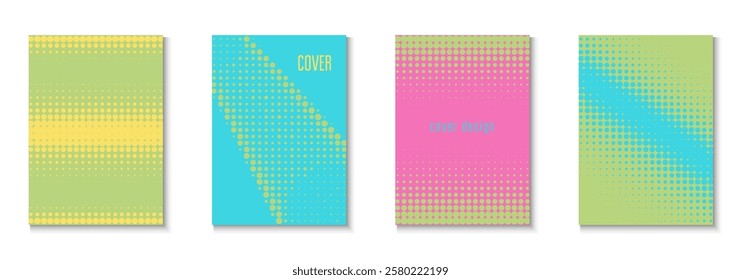Dot Template Set. Color Circles On Memphis Layout. Young Hipster Design On Annual Page. Halftone Flyer. Minimalist Party Pattern. Geometric Line Poster. Trendy Dot Template