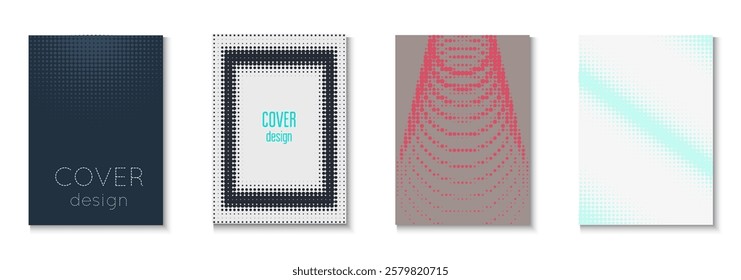 Dot Template Set. Summer Concept With Minimal Art. Flat Invitation With Geometric Frame. Wave Flyer. Minimalist Halftone Pattern. Geometric Party Poster. Trendy Dot Template