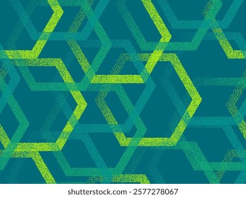 Dot texture hexagon geometric seamless vector pattern. Hex pointillism background graphic design. Gradient grains hexagonal shapes. Modern wallpaper. Abstract textile print.