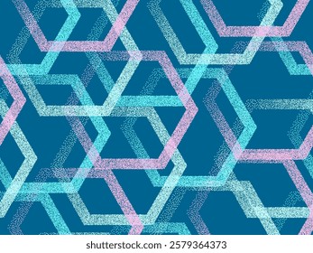 Dot texture hexagon geometric seamless vector pattern. Continuous dotwork background graphic design. Gradient dotted hexagonal shapes. Vintage endless linear motif. Hipster style geometry repetition.