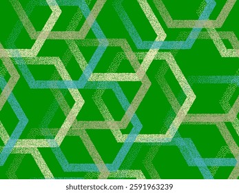 Dot texture hexagon geometric seamless vector pattern. Continuous dotwork background graphic design. Gradient grains hexagonal shapes. Decorative geometry ornament. Abstract textile print.