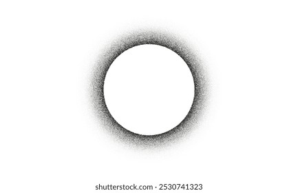 Dot texture round border. Stippled grain texture. Vector noise gradient circle frame isolated on transparent background