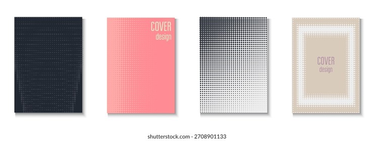 Dot Texture Set. Summer Art In Minimal Design. Linear Shapes For Brand Folder. Line Flyer. Minimalist Book Template. Geometric Party Poster. Trendy Dot Texture