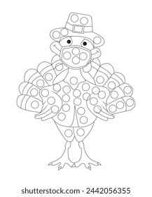 Dot thanksgiving coloring page for adults and kids black and white coloring book page