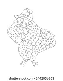 Dot thanksgiving coloring page for adults and kids black and white coloring book page