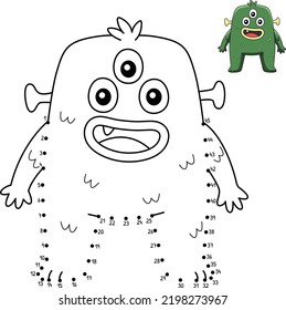 Dot to Dot Three Eyed Monster Isolated Coloring