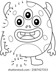 Dot to Dot Three Eyed Monster Isolated Coloring 