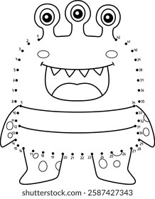 Dot to Dot Three Eyed Monster Isolated Coloring 