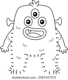 Dot to Dot Three Eyed Monster Isolated Coloring 