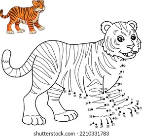 Tigre de punto a punto página de color aislado para niños