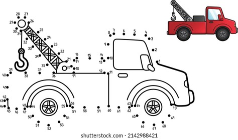 Dot to Dot Tow Truck Isolated Coloring Page 