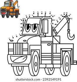 Dot to Dot Tow Truck Vehicle Isolated Coloring