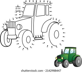 Dot to Dot Tractor Isolated Coloring Page for Kids