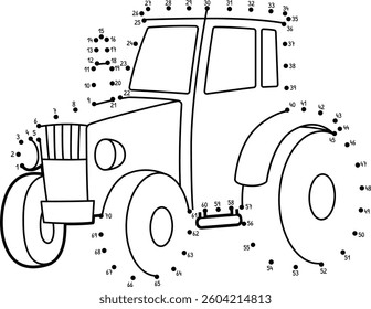 Dot to Dot Tractor Vehicle Isolated Coloring Page 