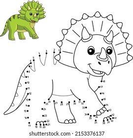  Dot to Dot Triceratops Dinosaur Coloring Isolated