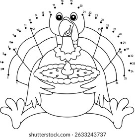 Dot to Dot Turkey Holding a Pie Isolated Coloring 