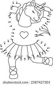 Dot to Dot Unicorn Ballerina Isolated Coloring 