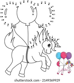 Dot to Dot Unicorn With The Balloons Isolated 