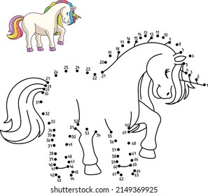 Dot to Dot Unicorn In A Forest Isolated Coloring