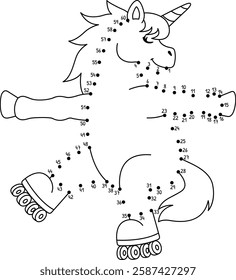 Dot to Dot Unicorn on Roller Skates Isolated 