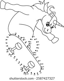Dot to Dot Unicorn on the Skateboard Isolated 