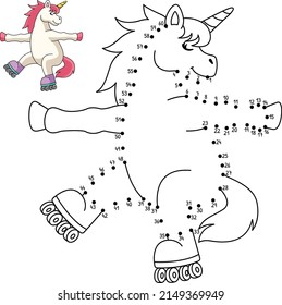 Dot to Dot Unicorn Roller Skating Isolated 