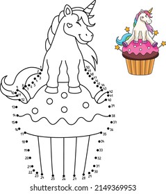 Dot to Dot Unicorn Sitting On A Cupcake Isolated
