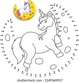Dot to Dot Unicorn Sleeping On The Moon Isolated