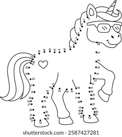 Dot to Dot Unicorn Wearing Sunglasses Isolated 