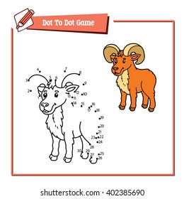 dot to dot urial educational kid puzzle game. Vector illustration educational kids game of dot to dot puzzle with happy cartoon ram for children