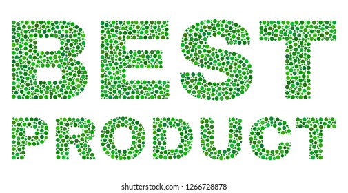 Dot vector Best Product text isolated on a white background. Best Product mosaic title of circle dots in various sizes.