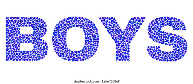 Dot vector Boys text isolated on a white background. Boys mosaic title of circle dots in various sizes.