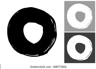 Dot vector hand drawn graphic image. Label with minimalistic shape dot. Isolated element on white, gray and black background. Paint imitation.