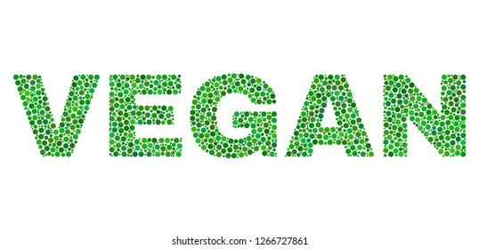 Dot vector Vegan text isolated on a white background. Vegan mosaic name of circle dots in various sizes.