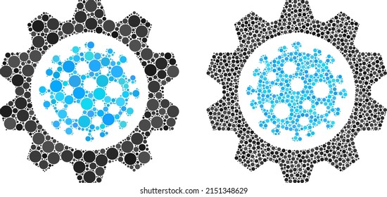 Icono de la marcha del virus del punto. Icono de equipo de virus mosaico unido de elementos esféricos en tamaños aleatorios y variaciones de color. Las manchas esféricas vectoriales se organizan en un icono de equipo de virus de mosaico.