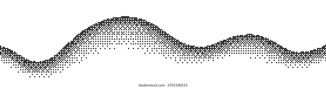 Fondo abstracto de la onda del punto. Línea curva de semitono negro con movimiento fluido suave. Patrón ondulado punteado. Silueta dinámica del paisaje. Textura moderna mínima con degradado. Ilustración vectorial.