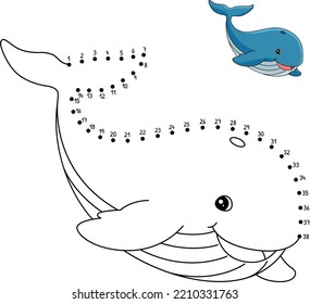 Dot to Dot Whale Isolated Coloring Page for Kids